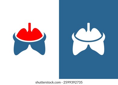 A red and white graphic of a lung with a red circle in the middle