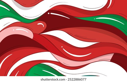 Red white and green background with waving shapes in cartoon design. Lebanon independence day background. Lebanon national day template