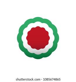 Red, White And Green Cockade, Rosette, Vector Illustration. Italy And Hungary Colors Symbol