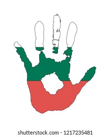 red, white and green color of the flag. vector handprint in the form of the flag of Bulgaria.