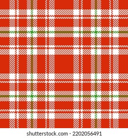 Red, white and green festive plaid. Seamless vector tartan pattern suitable for fashion, home decor and stationary.