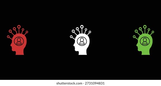 Red white and green human head with network connections human head profile silhouette technology des