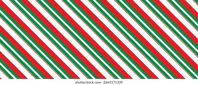vermelho, branco, listras verdes. Padrão de listras sem costura padrão de design de cana de doce, para tecido. Plano de fundo abstrato de faixa vertical