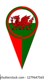 Red white and green Welsh map pointer pin icon location flag marker