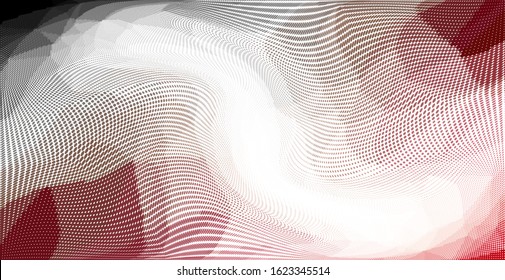 Red white halftone dots pattern texture background. Low poly design. Modern gradient monochrome dotted vector illustration. Abstract wavy lines. Triangular polygon backdrop