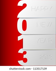 red and white Happy New Year 2013 vector card