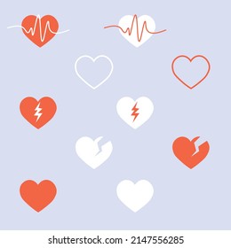 Iconos de ataque cardíaco rojo y blanco ilustraciones vectoriales
