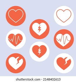 Iconos de ataque cardíaco rojo y blanco ilustraciones vectoriales 