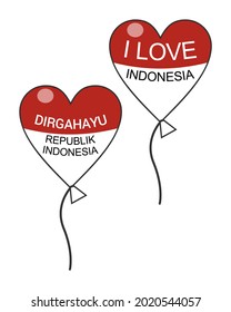 red and white heart balloon, i love indonesia. balloon ilustration. vector