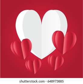 red and white heart floating over sky with clouds /vector design