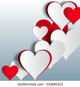 Red and white heart on a gradient background. Postcard in honor of Valentine's Day with. Vector illustration