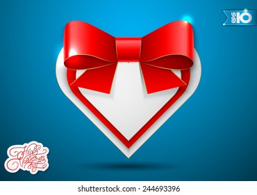 Red and white heart of paper with a red bow