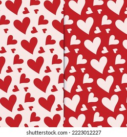 Red and white heart seamless pattern, romantic seamless pattern, hear hand drawn pattern