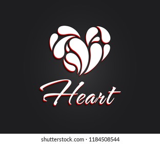 Red and White heart shape with text.