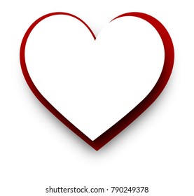 Red and white heart shape valentine's paper card. Vector illustration.