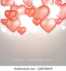 Red and white heart shapes decorated wooden texture background for Valentine's Day celebration.