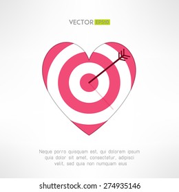 Red and white heart target icon with an arrow. Love aim concept. Vector illustration