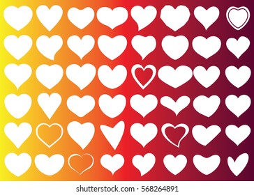 Red white heart vector icon background set for Valentine's day, medical illustration, love story symbol. Health medical flat logo. Romantic amour beautiful shape