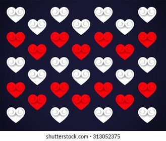 Red and white hearts - Background vector pattern
