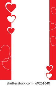 Red and white hearts, decorative border. Vector illustration
