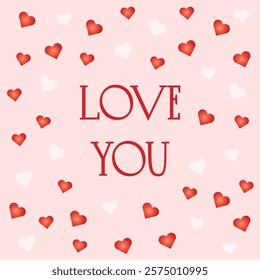 Red and white hearts love you design for wedding invitations, romantic decorations, and Valentines Day projects, for greeting cards, gift wrap.