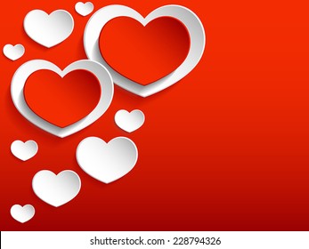 Red and white hearts on red background