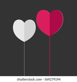 Red and white hearts on a gray background. Vector illustration
