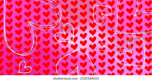 Corações vermelhos e brancos no fundo rosa padrão sem emenda. Doce amor. Dia dos namorados textura de fundo bonito, papel de parede. Casamento romântico. Dia das Mães.