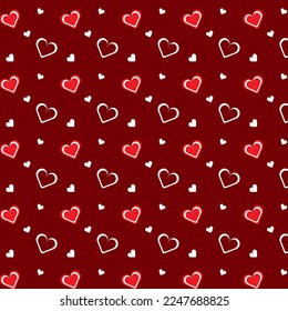 Red and white hearts seamless pattern isolated on brown background. Love concept. Vector Illustration