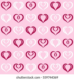 Red and white hearts seamless pattern. Endless texture with hearts geometric ornament. Set of festive elements. Valentine's day and Woman's day background.