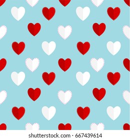 Red and white hearts seamless pattern. Vector illustration