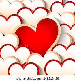 Red and White Hearts Valentines Day Card, Vector Illustration EPS 10.