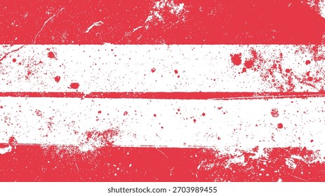 Red and white horizontal stripes with distressed texture and splattered paint effect vector