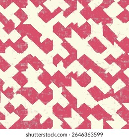 Red and white houndstooth pattern with distressed edges, on linen fabric print pattern, cotton, silk, vector illustration, doodle summer, kids and baby designs for print fabric.