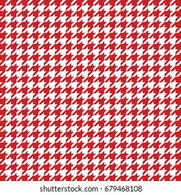 Red and white houndstooth pattern vector. Classical checkered textile design.