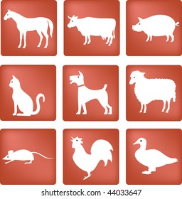 red and white icon set with animals