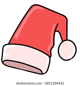 red and white image of a christmas hat. doodle icon draw. cartoon doodle sticker draw