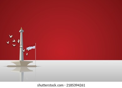 Red and White Indonesia Celebrate day Background Template Vector with Small Icon Realistic and Minimalis Effect.