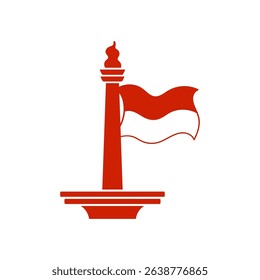 Red and white indonesian flag waving on the national monument celebrating indonesian independence day