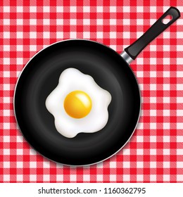 Red And White Ingham Tablecloth With Fried Eggs With Gradient Mesh, Vector Illustration