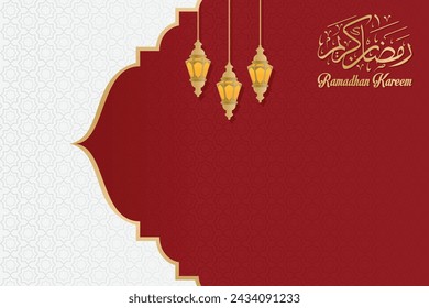 Red White Islamic Calligraphy Template with Lanterns Design with Texture for Website and Greeting card