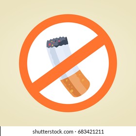 Red white isolated sign no smoking. Vector flat cartoon illustration