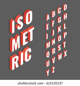 Red With White Isometric 3d Font, Three-dimensional Alphabet Letters. Flat Vector Illustration