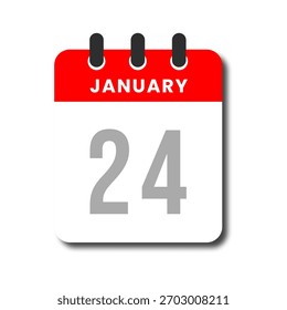 Icono de calendario plano rojo y blanco del 24 de enero para uso de Plantilla de negocios y planificador.