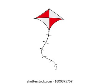 red and white kite on white background in vector illustration