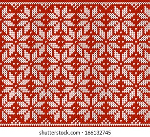 Red and white knitted snowflakes, vector seamless pattern