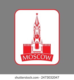 Red and white Kremlin logo with the inscription below - Moscow. Icon, emblem. Vector illustration