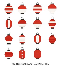 Red White Lanterns Flat Style Set