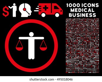 Red And White Lawyer vector bicolor rounded icon. Image style is a flat icon symbol inside a circle, black background. Bonus clip art has 1000 healthcare business symbols.