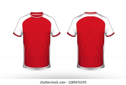 Red and white layout e-sport t-shirt design template